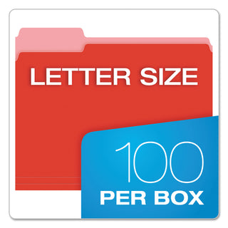 Colored File Folders, 1/3-Cut Tabs: Assorted, Letter Size, Red/Light Red, 100/Box