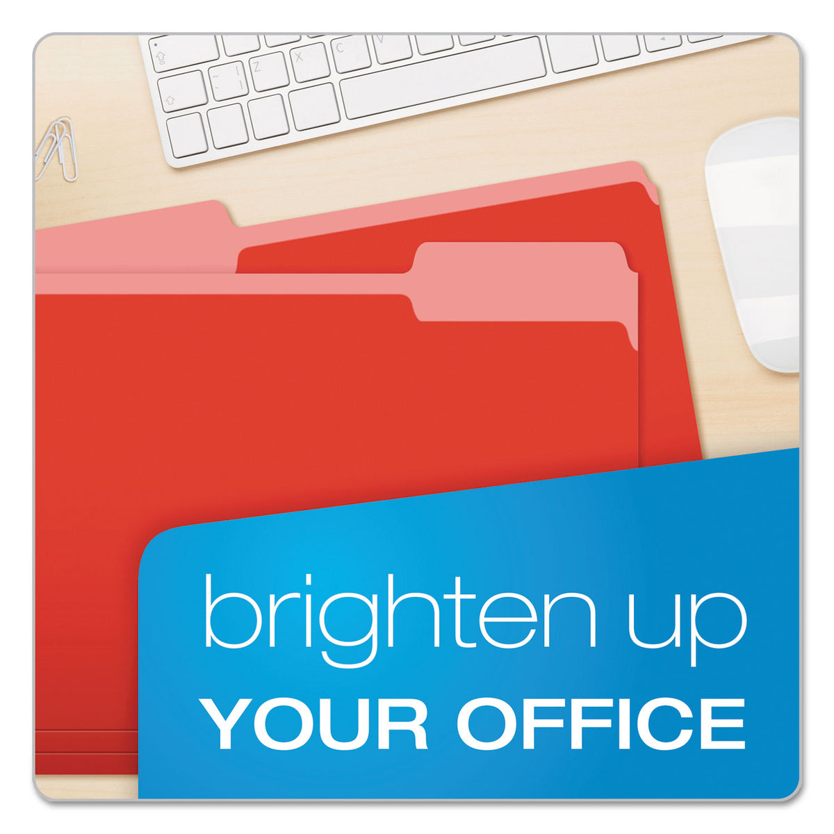 Colored File Folders, 1/3-Cut Tabs: Assorted, Letter Size, Red/Light Red, 100/Box