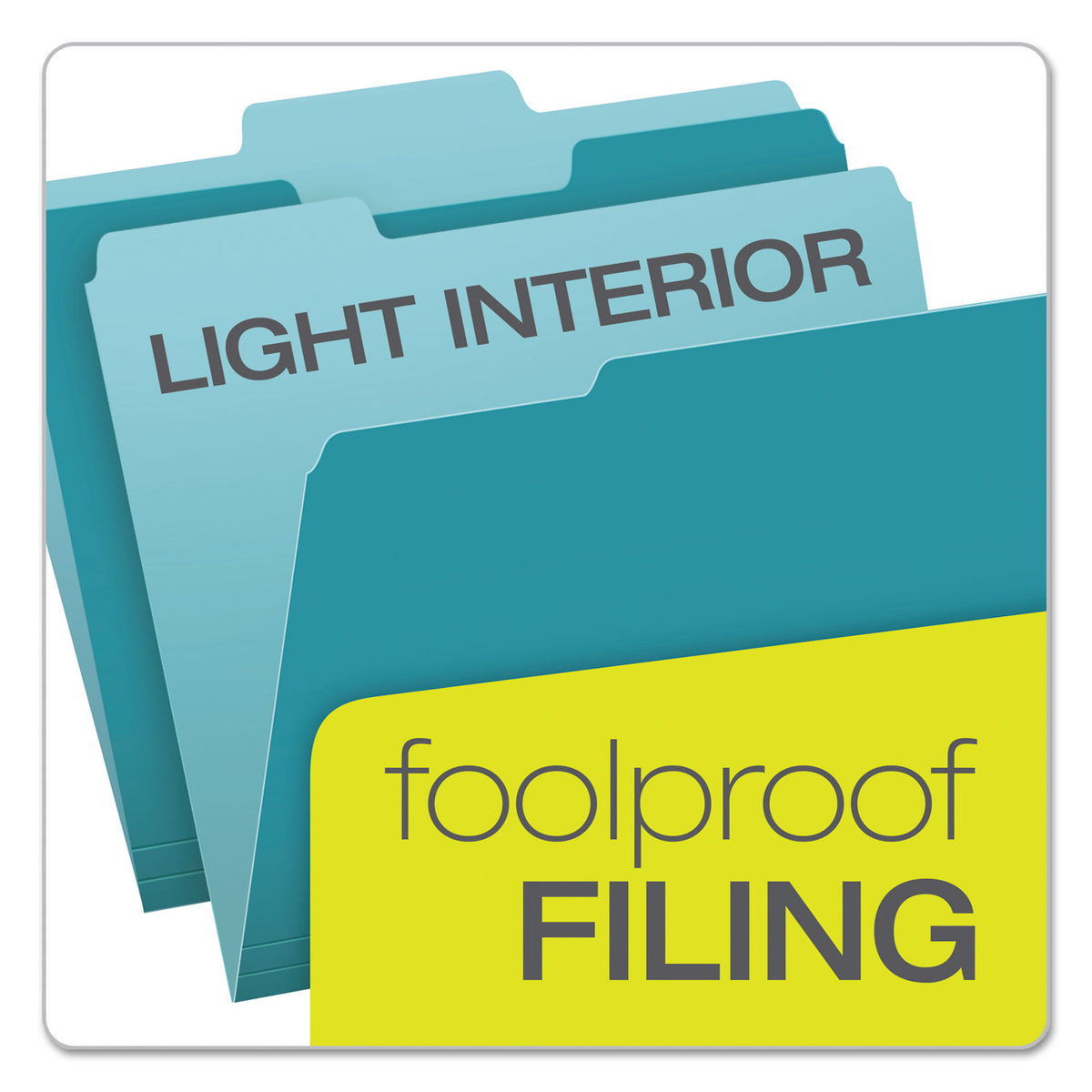 Colored File Folders, 1/3-Cut Tabs: Assorted, Letter Size, Teal/Light Teal, 100/Box