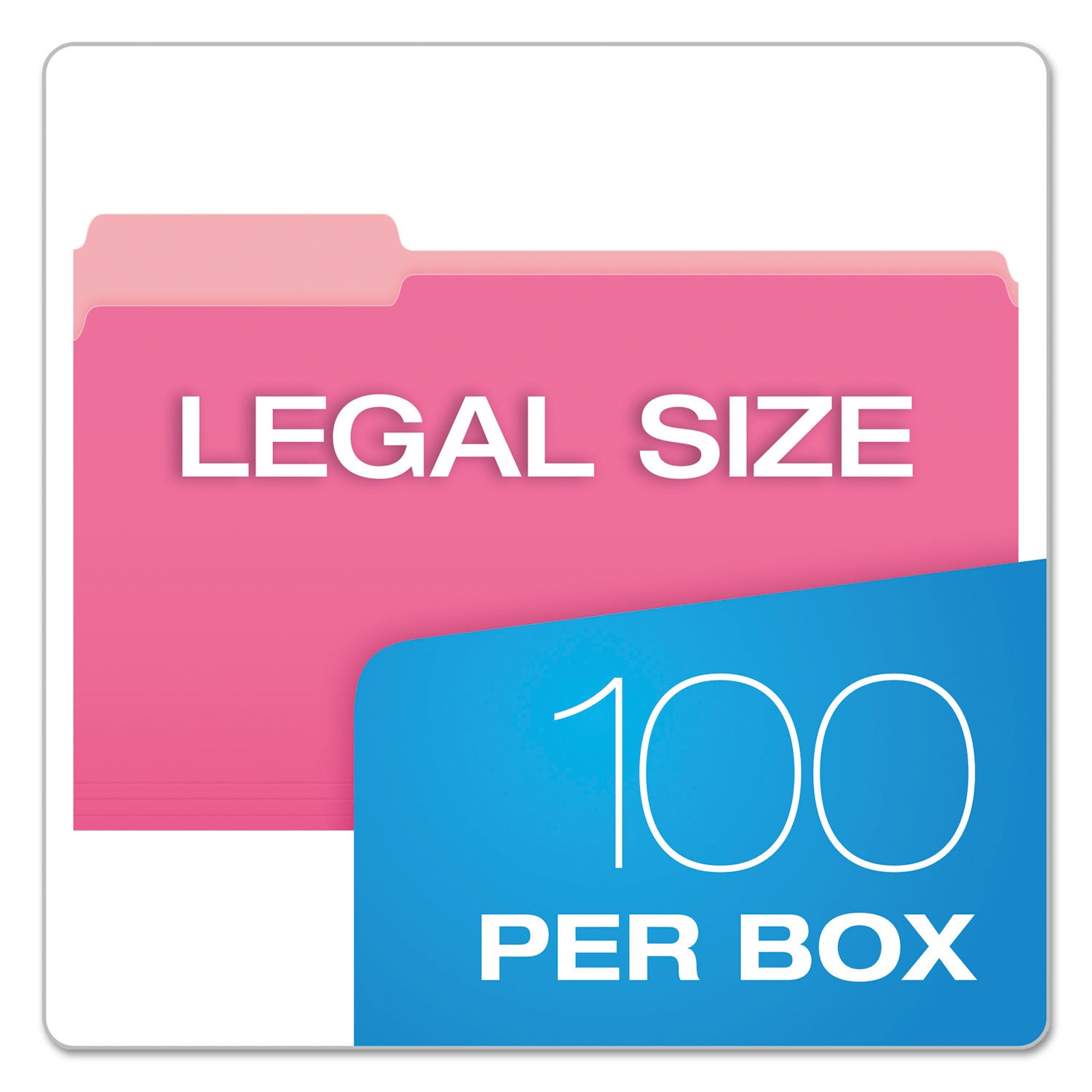 Colored File Folders, 1/3-Cut Tabs: Assorted, Legal Size, Pink/Light Pink, 100/Box - 