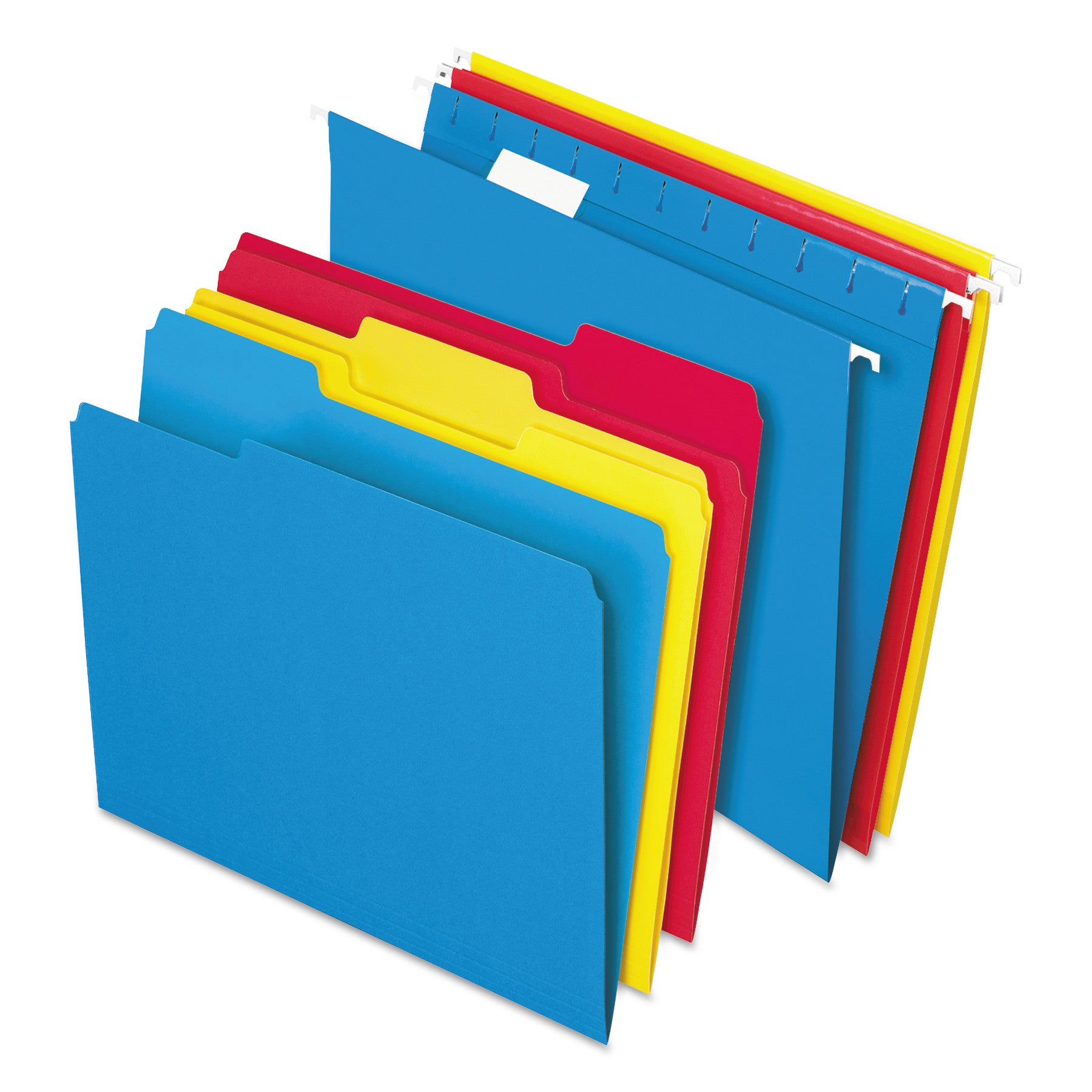 Combo Filing Kit, Letter Size, (12) 1/5-Cut Exterior Hanging File Folders, (12) 1/3-Cut File Folders, Assorted Colors - 