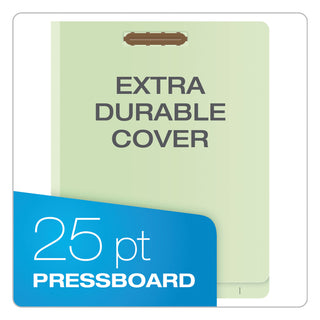 End Tab Classification Folders, 1.75" Expansion, 1 Divider, 4 Fasteners, Letter Size, Pale Green Exterior, 10/Box