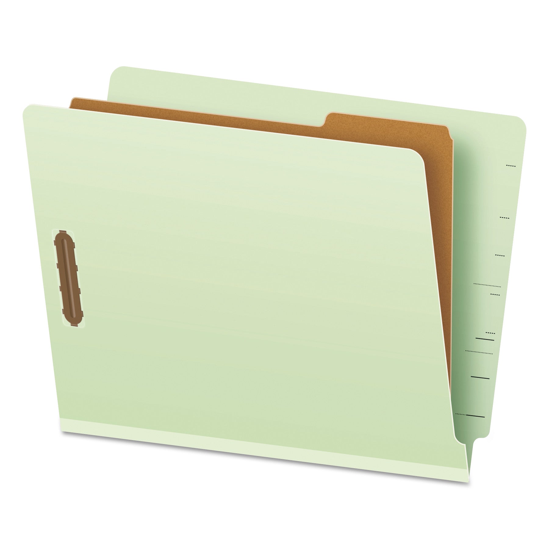 End Tab Classification Folders, 1.75" Expansion, 1 Divider, 4 Fasteners, Letter Size, Pale Green Exterior, 10/Box - 