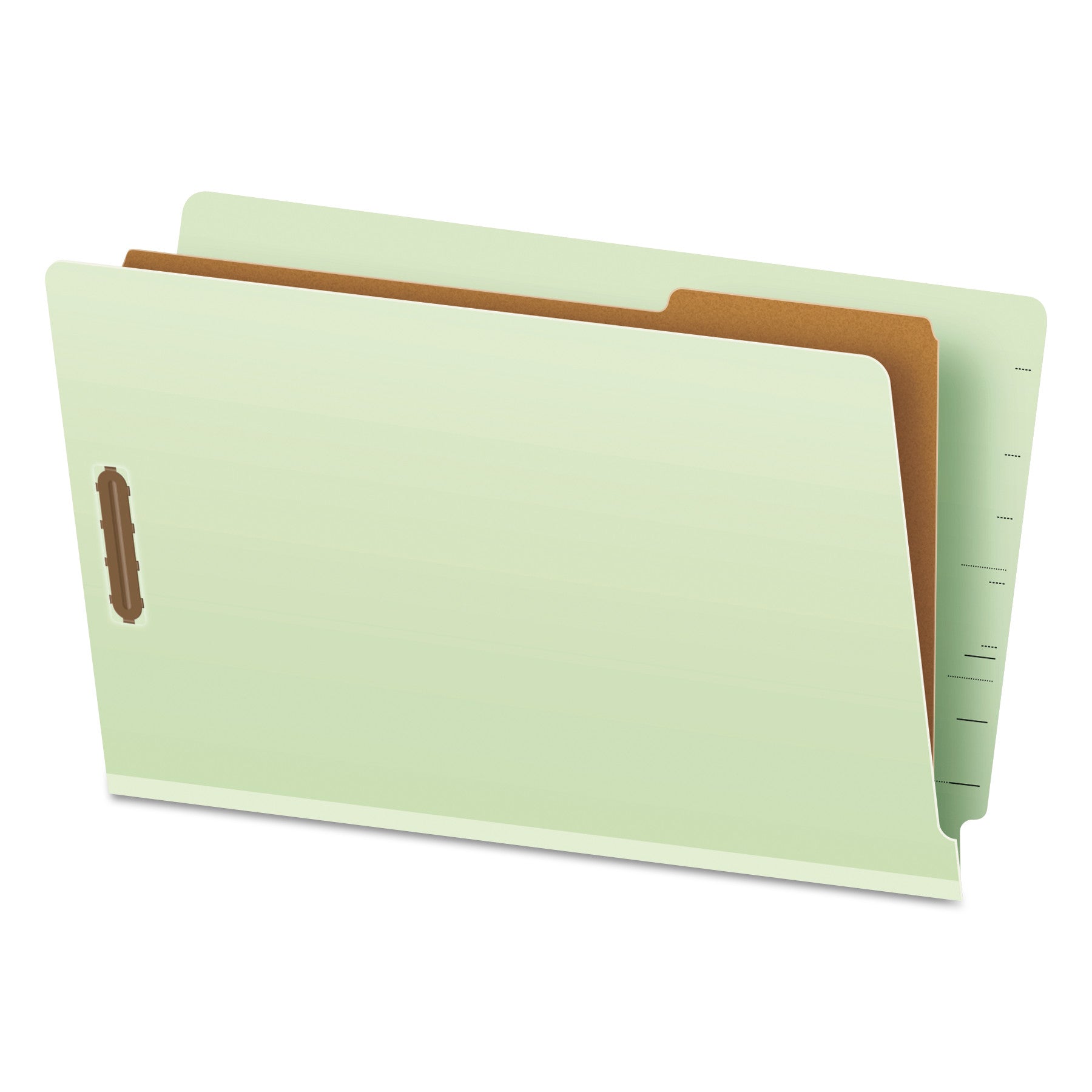 End Tab Classification Folders, 2" Expansion, 1 Divider, 4 Fasteners, Legal Size, Pale Green Exterior, 10/Box - 
