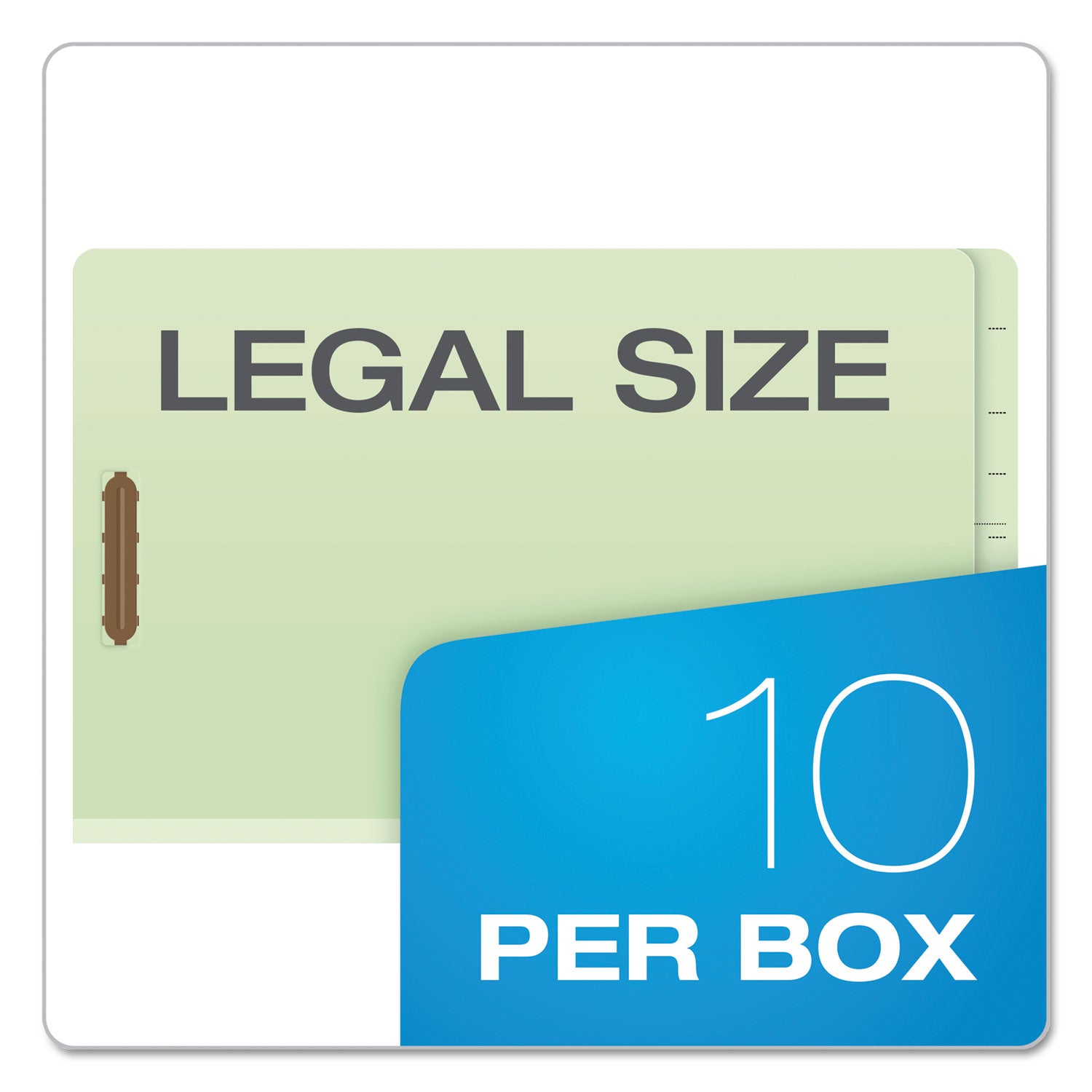 End Tab Classification Folders, 2" Expansion, 1 Divider, 4 Fasteners, Legal Size, Pale Green Exterior, 10/Box - 
