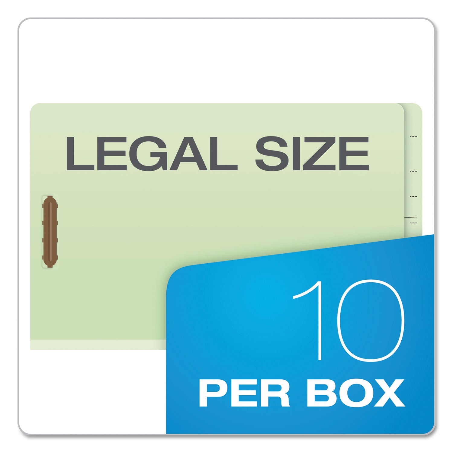 End Tab Classification Folders, 2" Expansion, 2 Dividers, 6 Fasteners, Legal Size, Pale Green Exterior, 10/Box - 