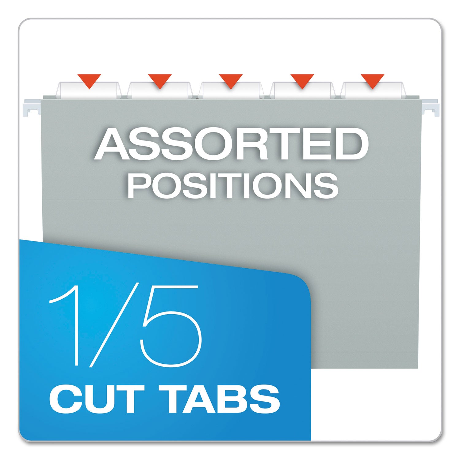 Colored Hanging Folders, Letter Size, 1/5-Cut Tabs, Gray, 25/Box - 