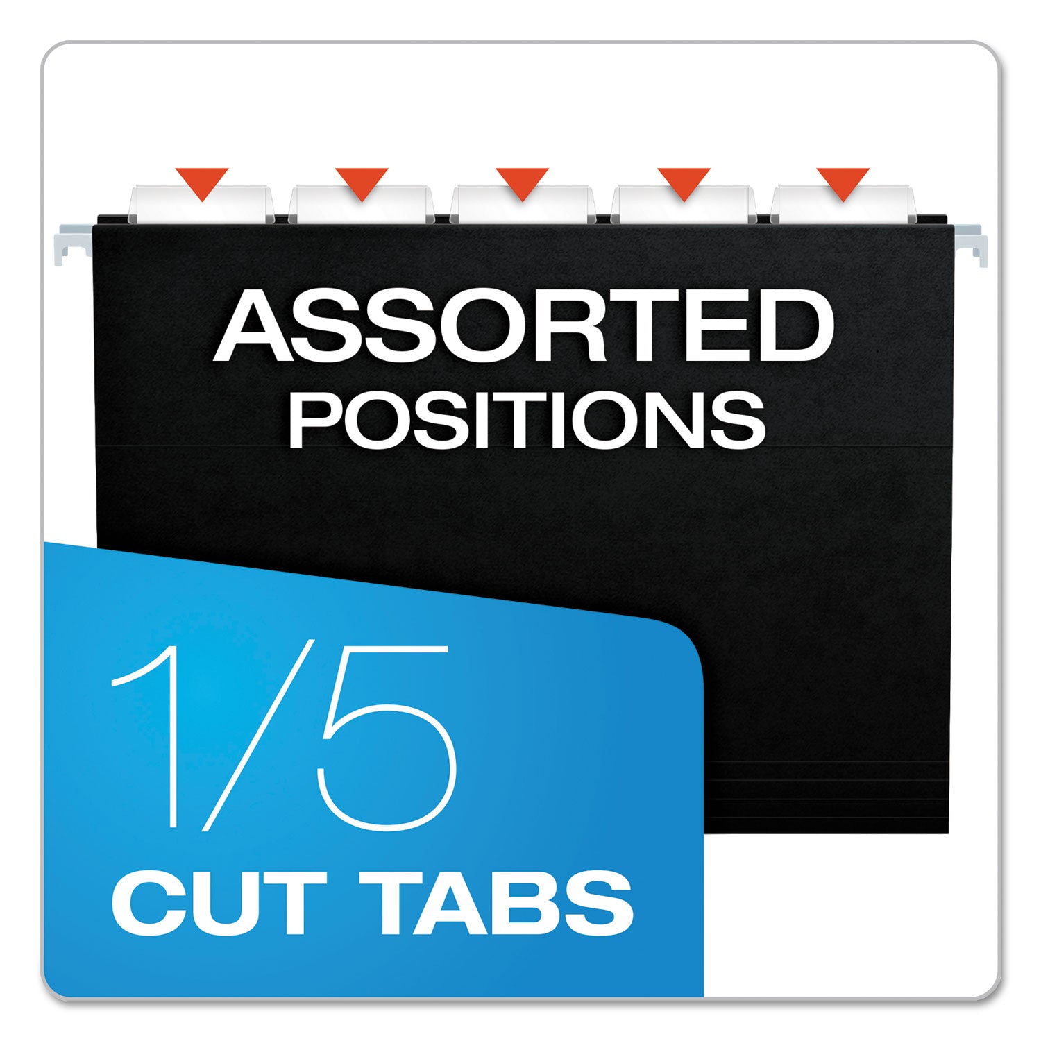 Colored Hanging Folders, Letter Size, 1/5-Cut Tabs, Black, 25/Box - 