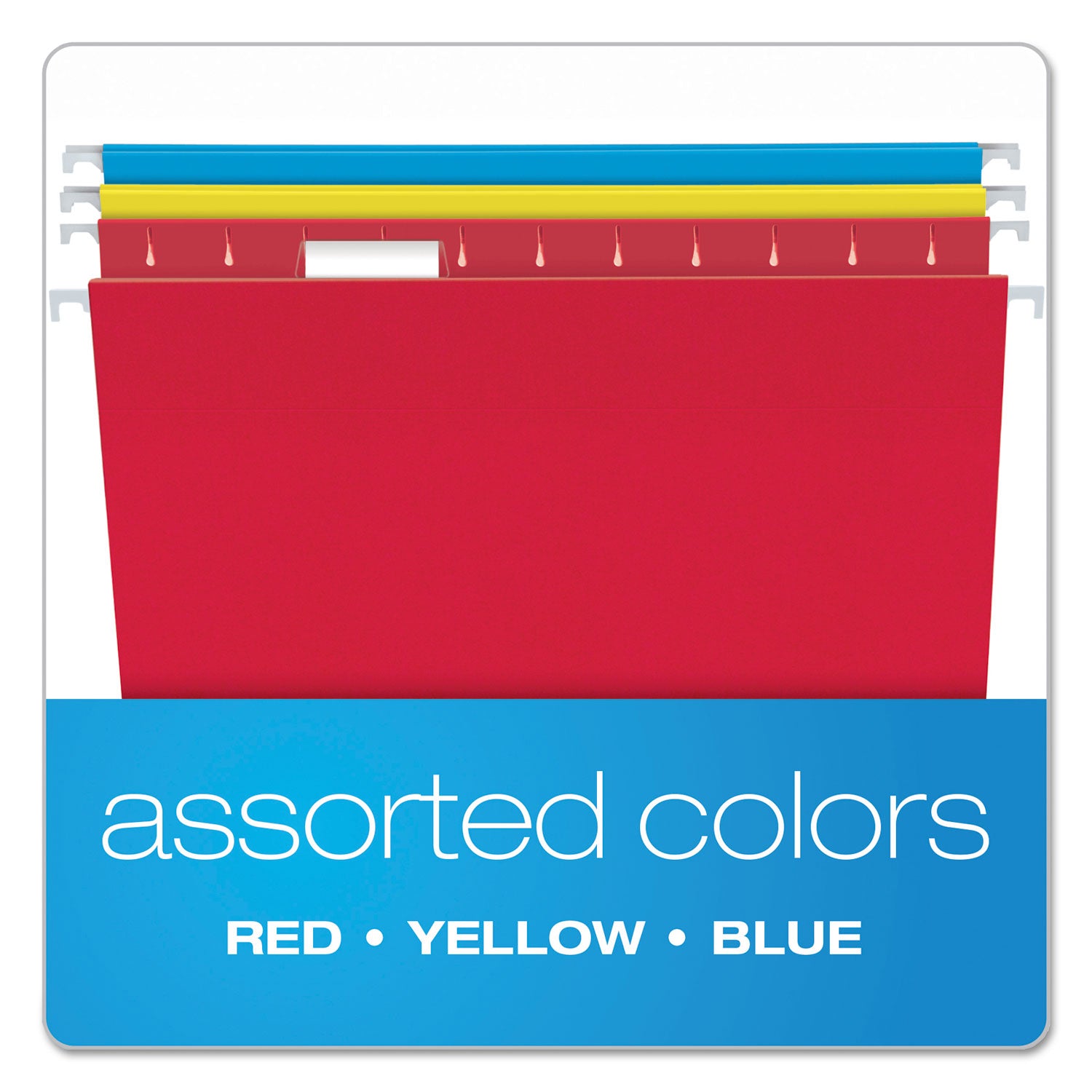 Colored Hanging Folders, Letter Size, 1/5-Cut Tabs, Three-Color Assortment, 25/Box - 