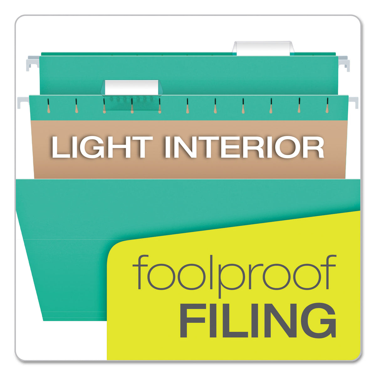 Colored Hanging Folders, Letter Size, 1/5-Cut Tabs, Aqua, 25/Box