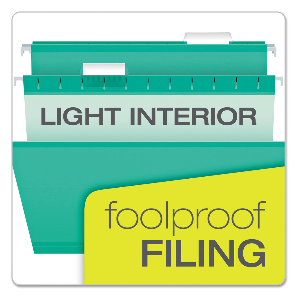 Colored Reinforced Hanging Folders, Letter Size, 1/5-Cut Tabs, Aqua, 25/Box - 