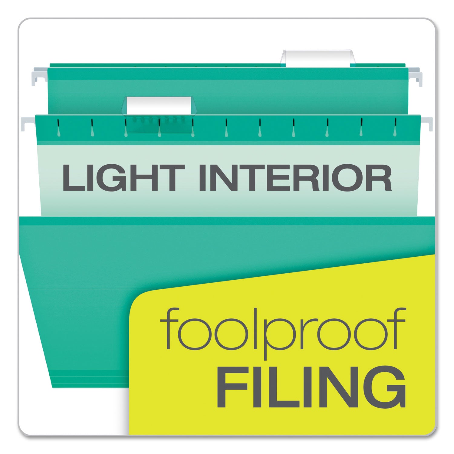 Colored Reinforced Hanging Folders, Letter Size, 1/5-Cut Tabs, Aqua, 25/Box - 