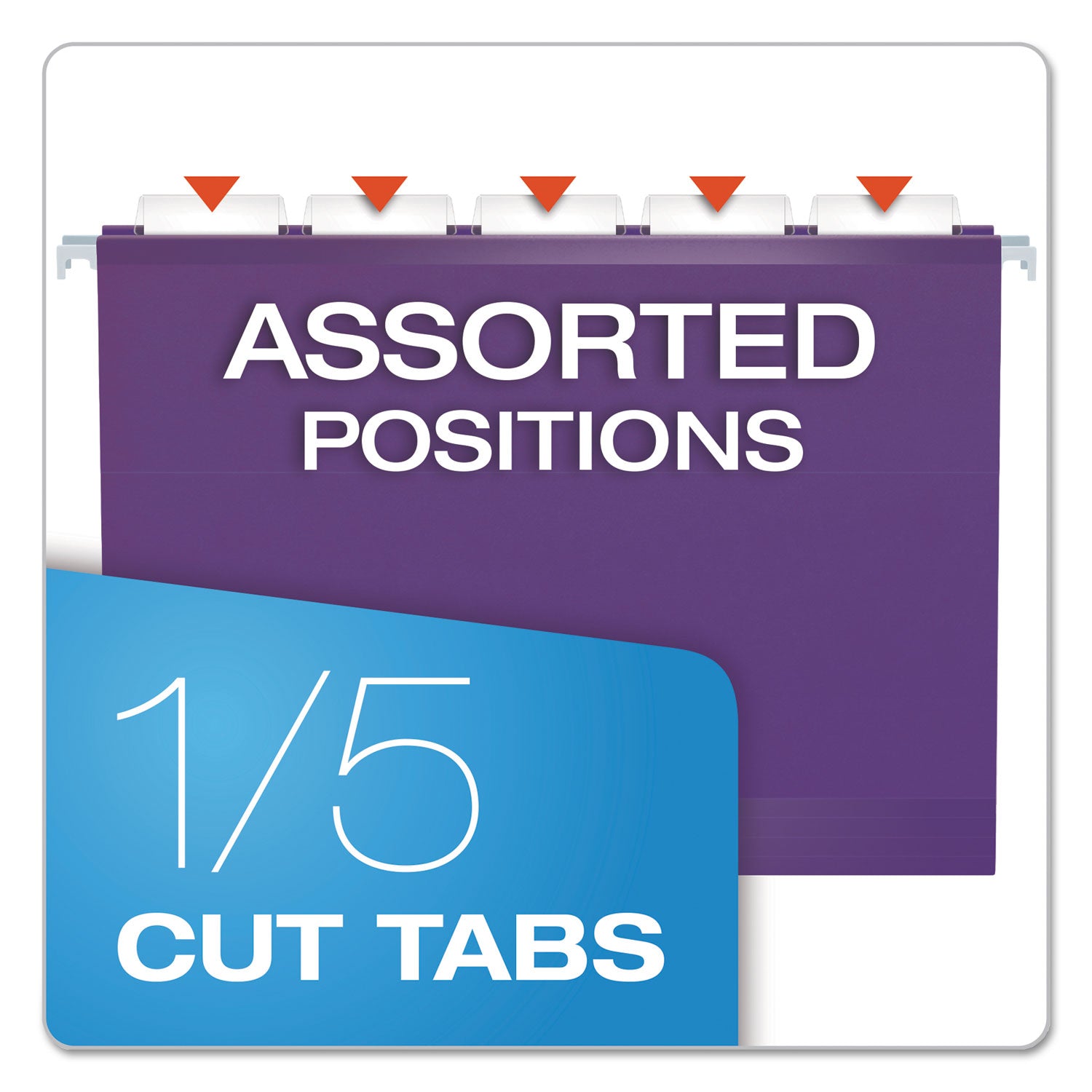 Colored Reinforced Hanging Folders, Letter Size, 1/5-Cut Tabs, Assorted Bold Colors, 25/Box - 