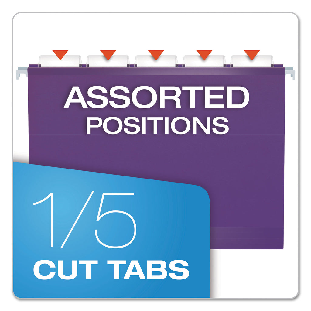 Colored Reinforced Hanging Folders, Letter Size, 1/5-Cut Tabs, Violet, 25/Box - 