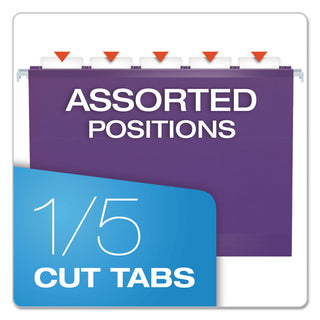 Colored Reinforced Hanging Folders, Letter Size, 1/5-Cut Tabs, Violet, 25/Box - 