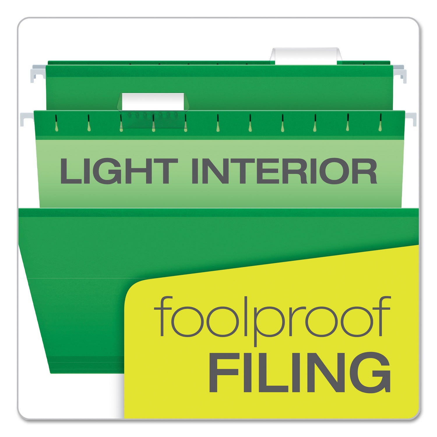 Colored Reinforced Hanging Folders, Legal Size, 1/5-Cut Tabs, Bright Green, 25/Box - 