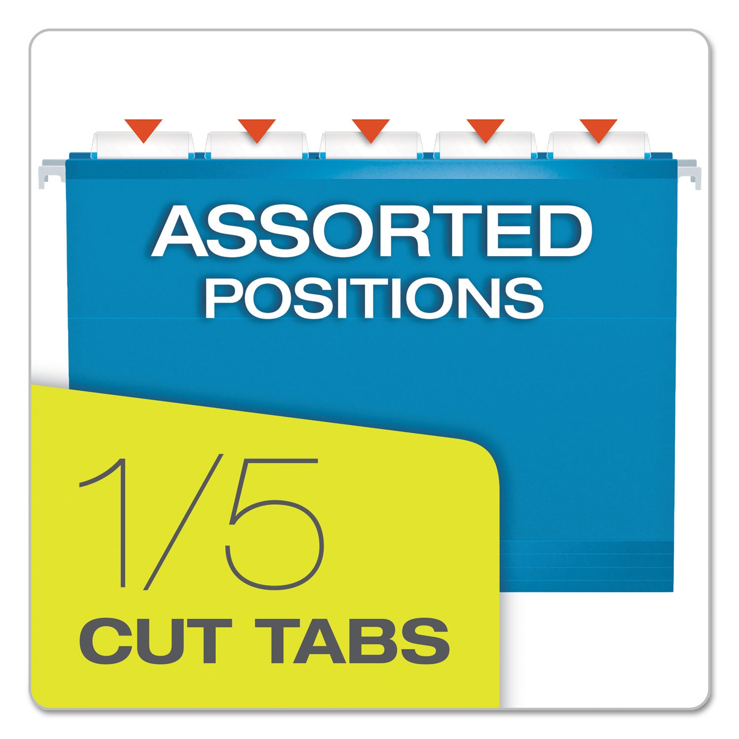 Colored Reinforced Hanging Folders, Letter Size, 1/5-Cut Tabs, Blue, 25/Box - 