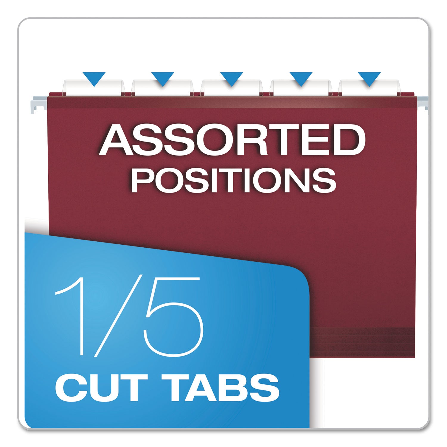 Colored Reinforced Hanging Folders, Letter Size, 1/5-Cut Tabs, Burgundy, 25/Box - 