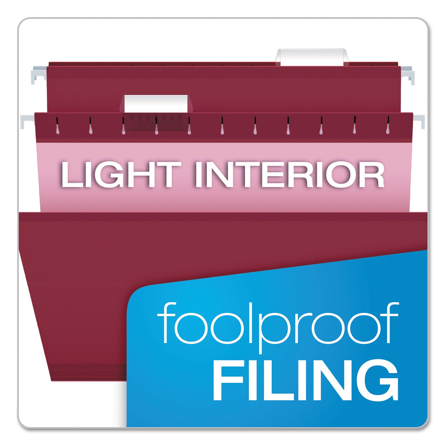 Colored Reinforced Hanging Folders, Legal Size, 1/5-Cut Tabs, Burgundy, 25/Box - 