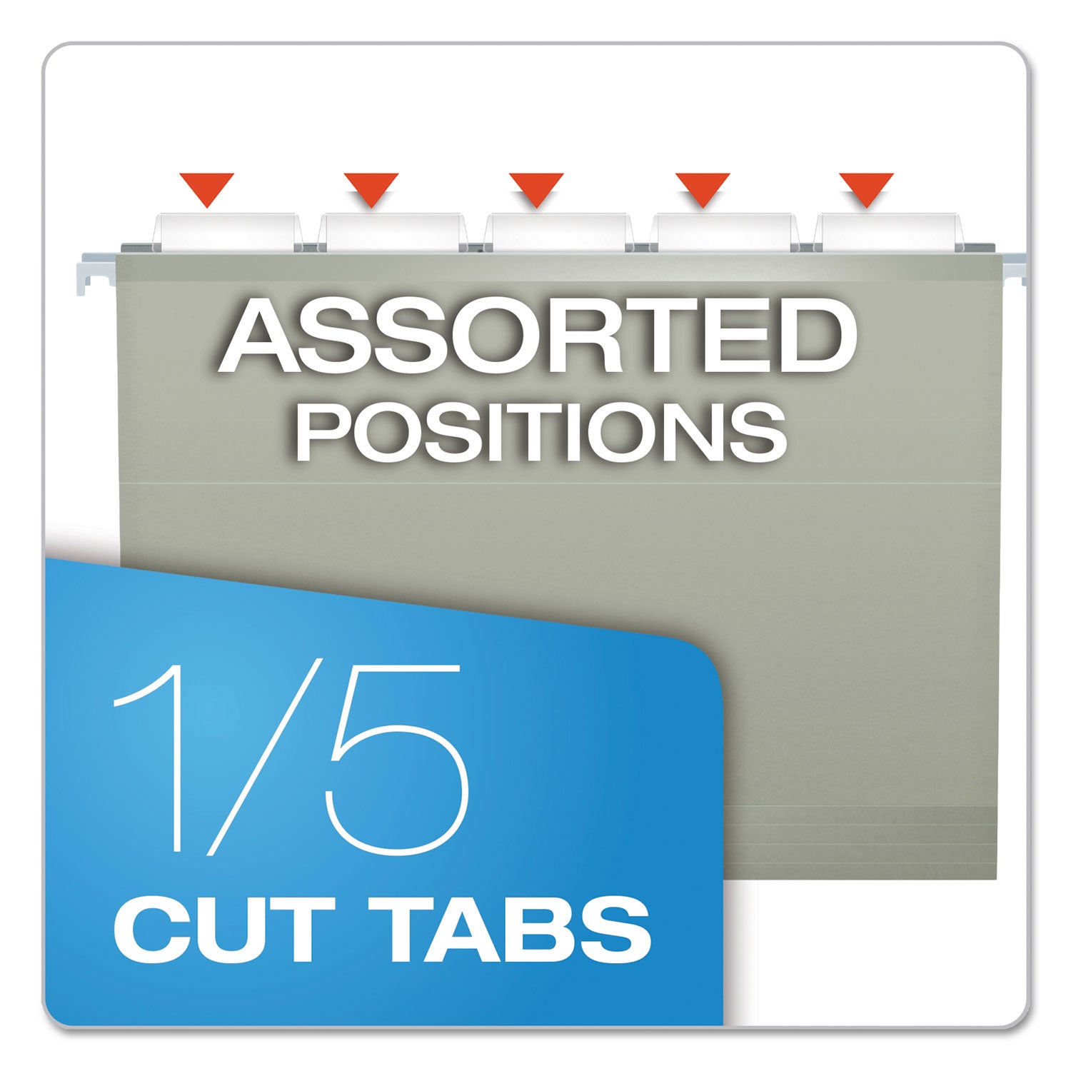 Colored Reinforced Hanging Folders, Letter Size, 1/5-Cut Tabs, Gray, 25/Box - 