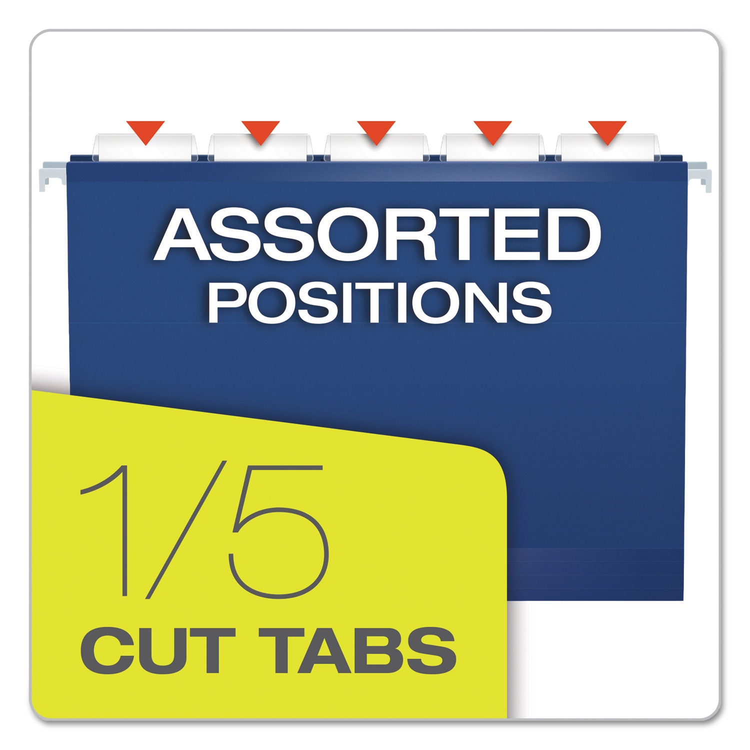 Colored Reinforced Hanging Folders, Letter Size, 1/5-Cut Tabs, Navy, 25/Box - 