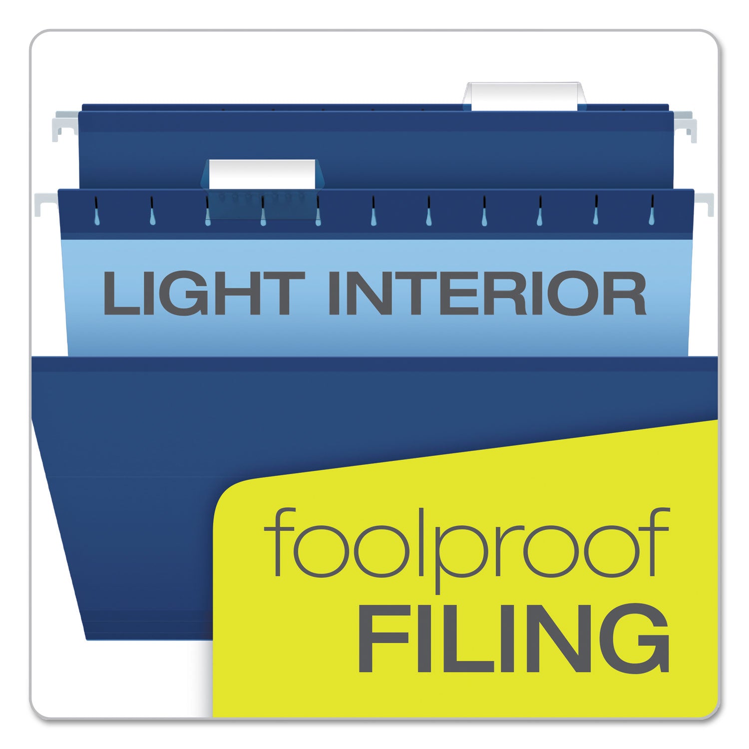 Colored Reinforced Hanging Folders, Letter Size, 1/5-Cut Tabs, Navy, 25/Box - 
