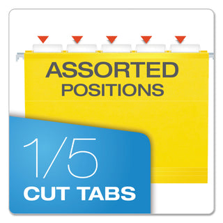 Colored Reinforced Hanging Folders, Letter Size, 1/5-Cut Tabs, Yellow, 25/Box - 