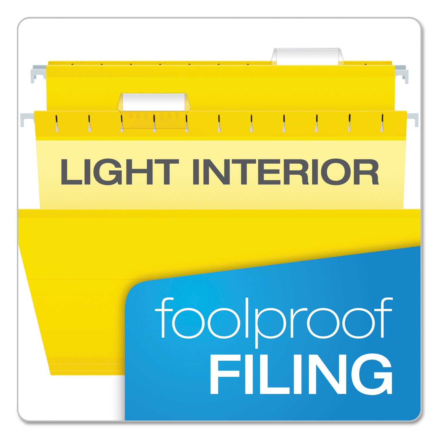 Colored Reinforced Hanging Folders, Letter Size, 1/5-Cut Tabs, Yellow, 25/Box - 