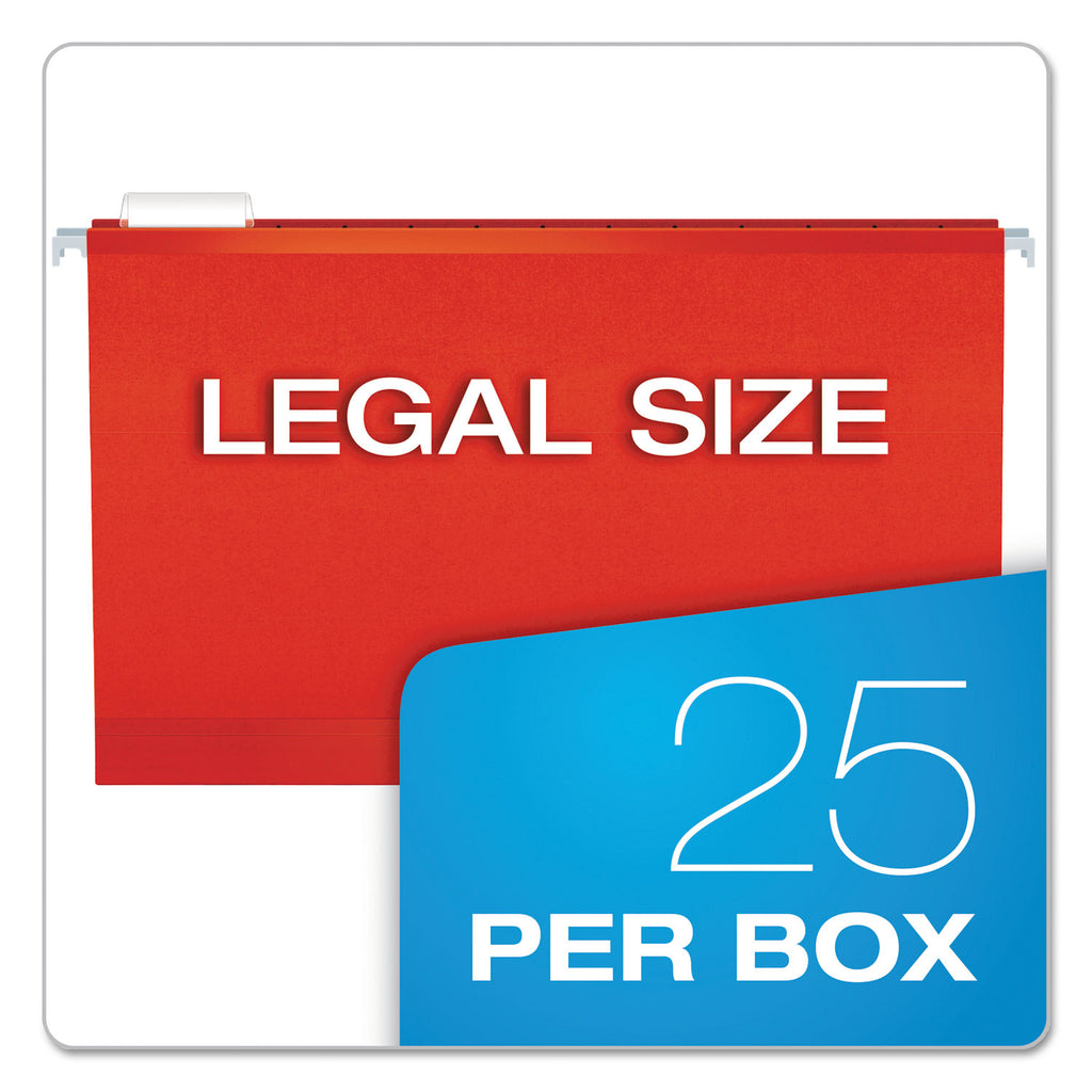 Colored Reinforced Hanging Folders, Legal Size, 1/5-Cut Tabs, Assorted Colors, 25/Box