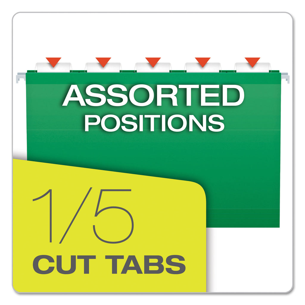 Colored Reinforced Hanging Folders, Legal Size, 1/5-Cut Tabs, Bright Green, 25/Box - 