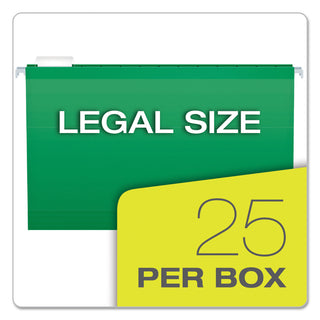 Colored Reinforced Hanging Folders, Legal Size, 1/5-Cut Tabs, Bright Green, 25/Box - 