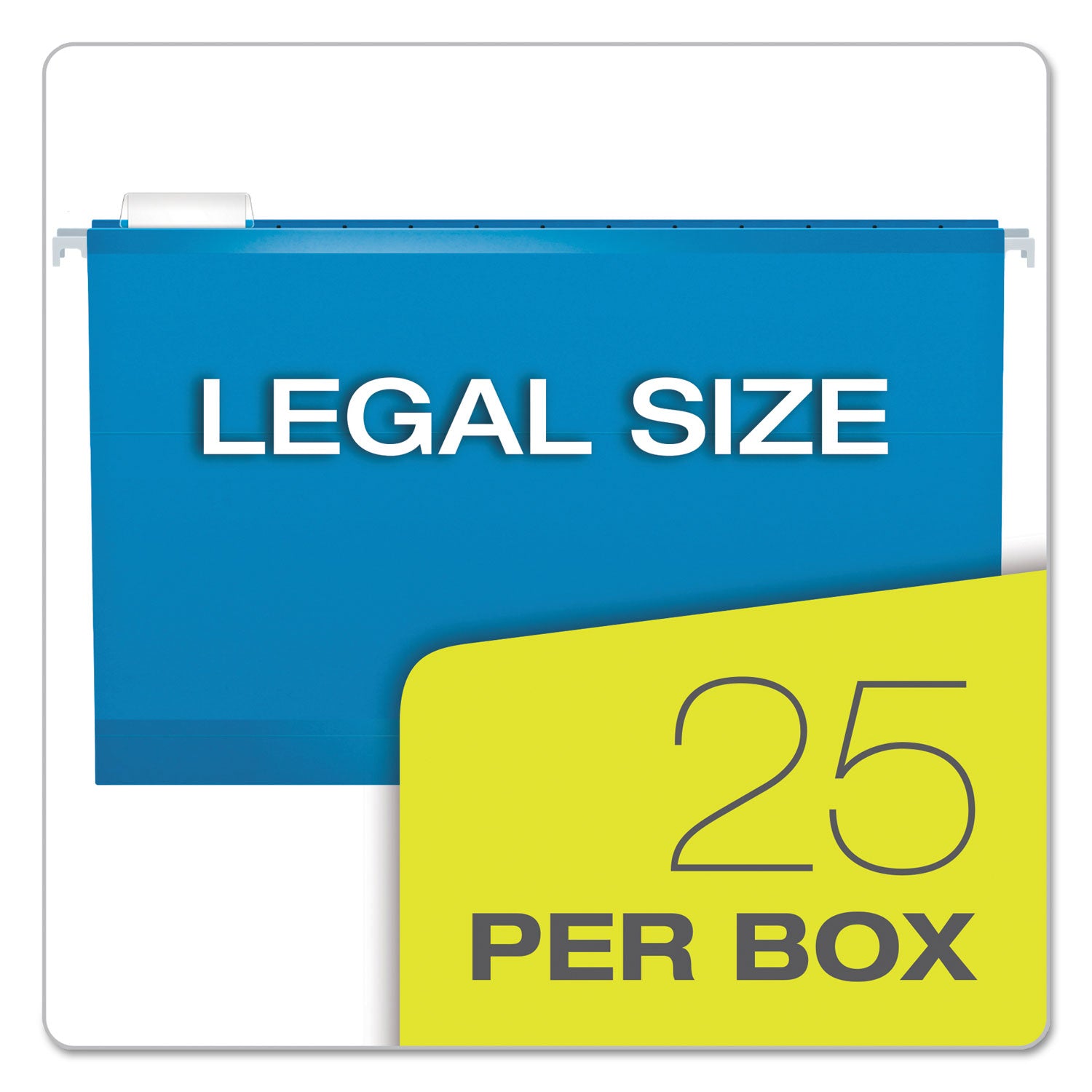 Colored Reinforced Hanging Folders, Legal Size, 1/5-Cut Tabs, Blue, 25/Box - 