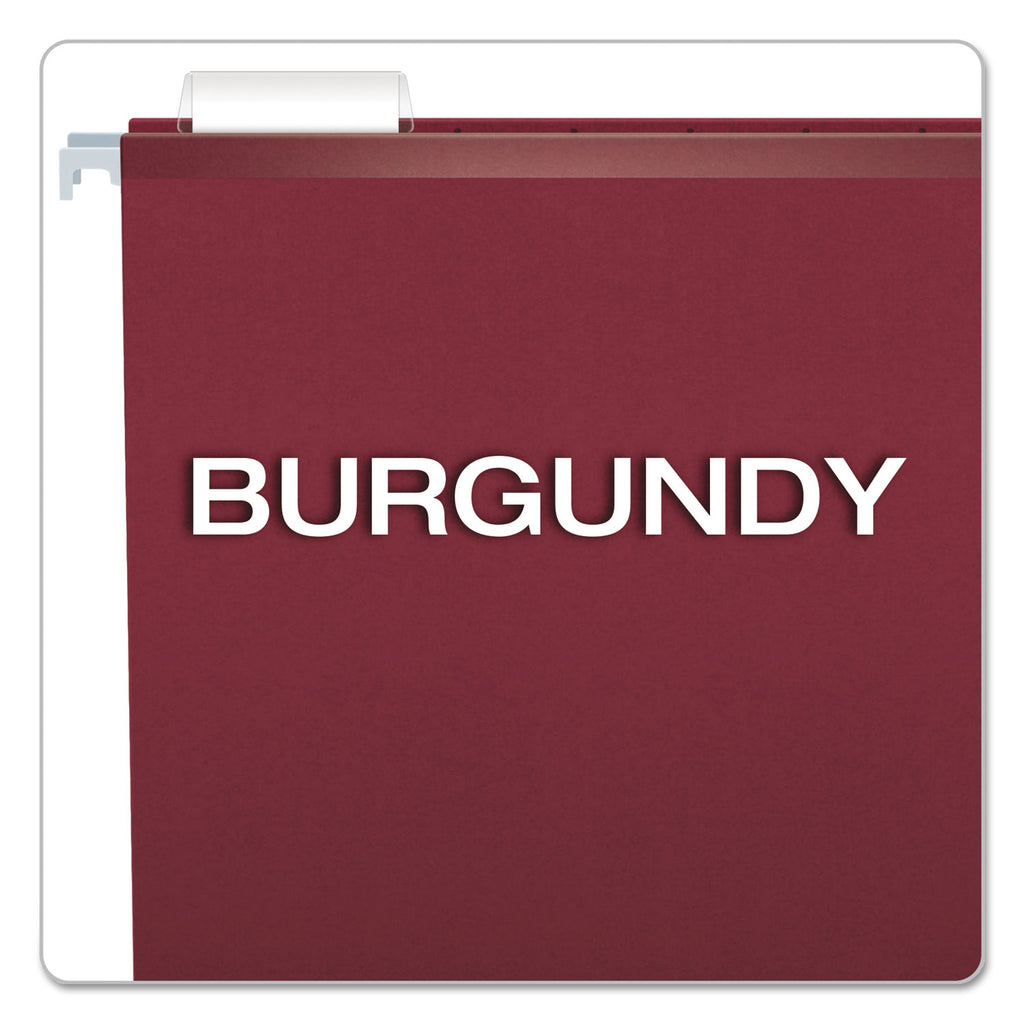 Colored Reinforced Hanging Folders, Legal Size, 1/5-Cut Tabs, Burgundy, 25/Box - 