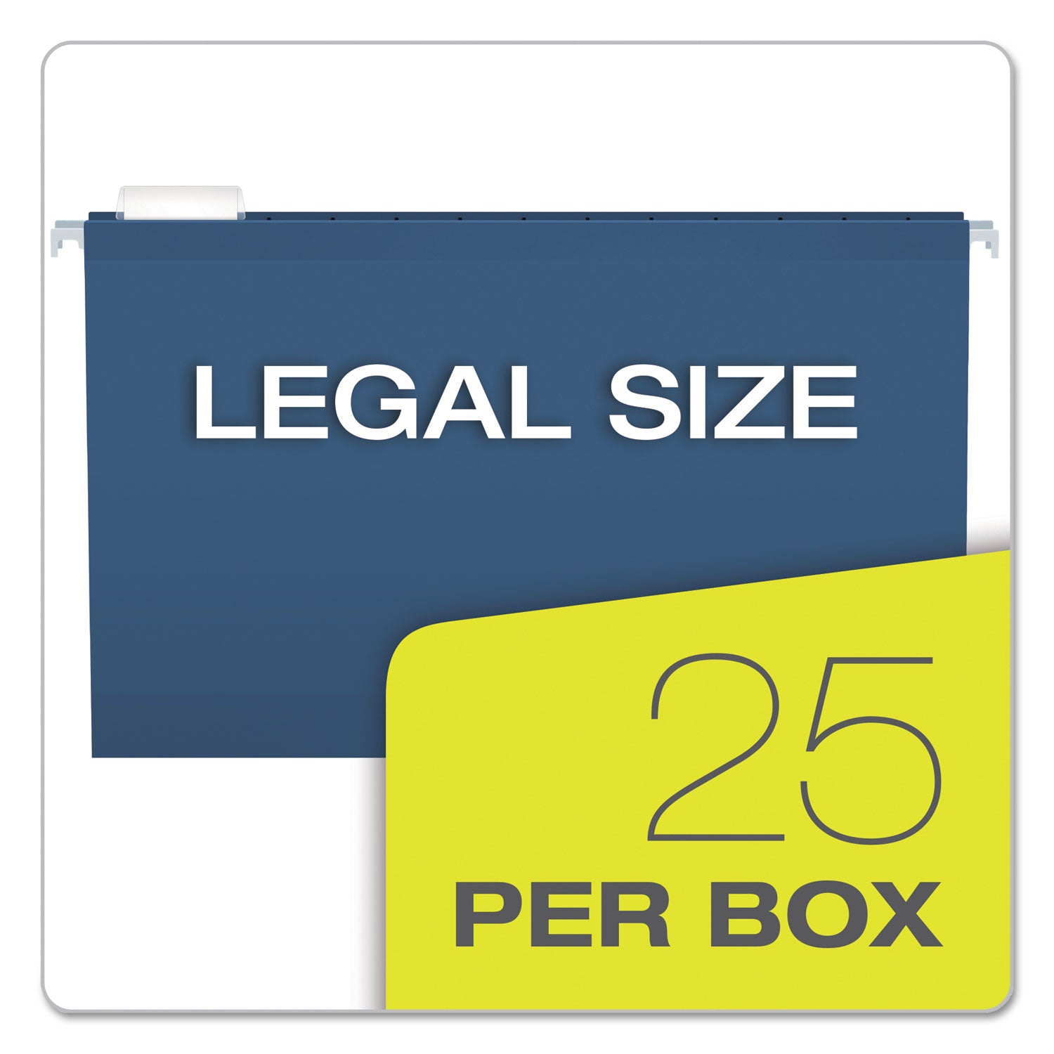 Colored Reinforced Hanging Folders, Legal Size, 1/5-Cut Tabs, Navy, 25/Box - 
