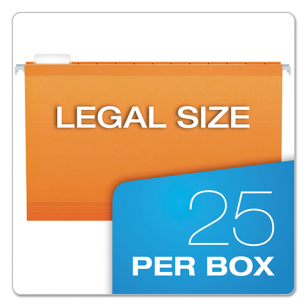Colored Reinforced Hanging Folders, Legal Size, 1/5-Cut Tabs, Orange, 25/Box - 