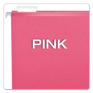 Colored Reinforced Hanging Folders, Legal Size, 1/5-Cut Tabs, Pink, 25/Box - 