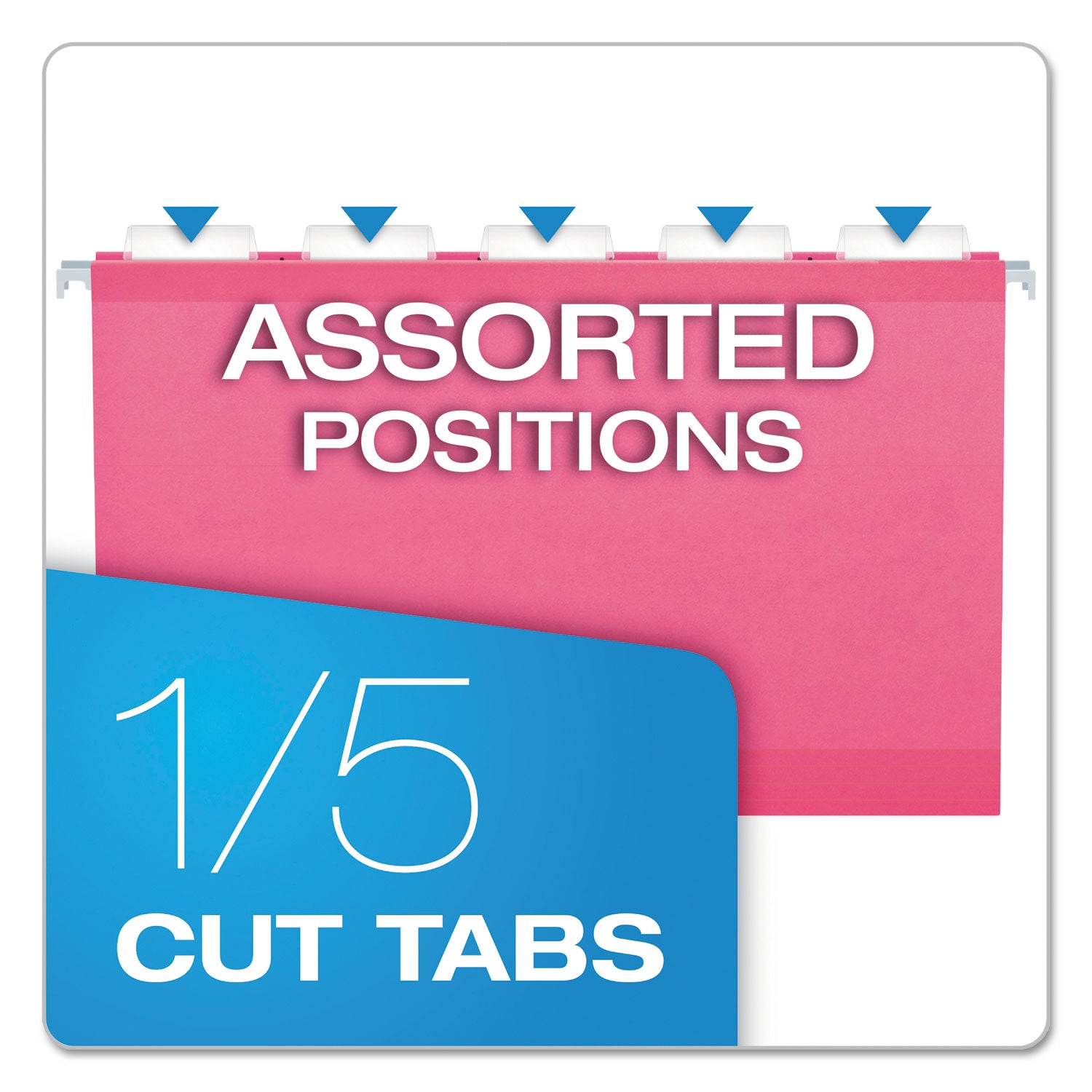 Colored Reinforced Hanging Folders, Legal Size, 1/5-Cut Tabs, Pink, 25/Box - 