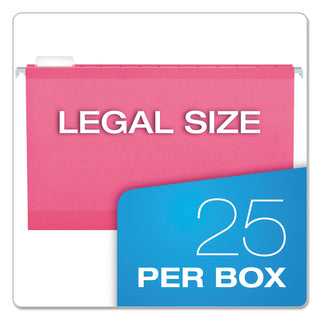 Colored Reinforced Hanging Folders, Legal Size, 1/5-Cut Tabs, Pink, 25/Box - 