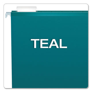 Colored Reinforced Hanging Folders, Legal Size, 1/5-Cut Tabs, Teal, 25/Box - 
