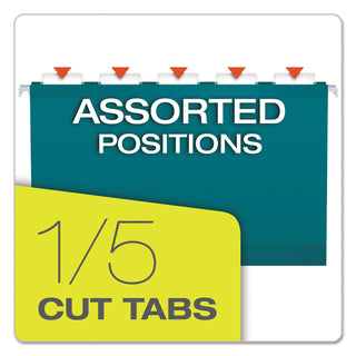 Colored Reinforced Hanging Folders, Legal Size, 1/5-Cut Tabs, Teal, 25/Box - 