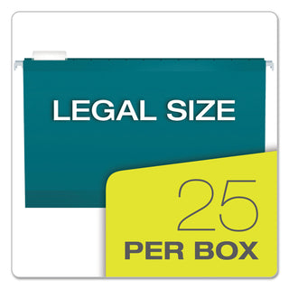Colored Reinforced Hanging Folders, Legal Size, 1/5-Cut Tabs, Teal, 25/Box - 