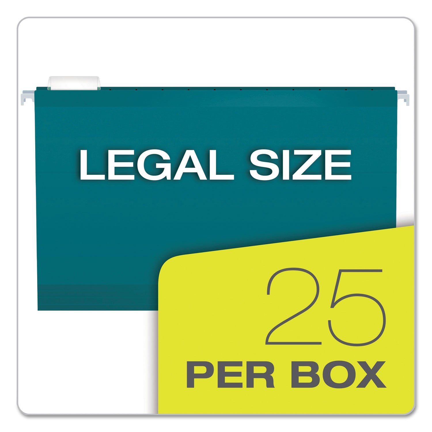 Colored Reinforced Hanging Folders, Legal Size, 1/5-Cut Tabs, Teal, 25/Box - 