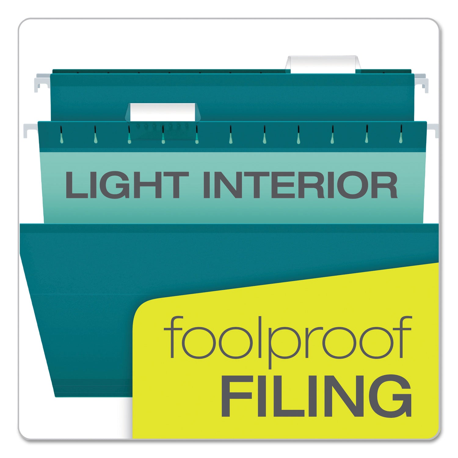 Colored Reinforced Hanging Folders, Legal Size, 1/5-Cut Tabs, Teal, 25/Box - 