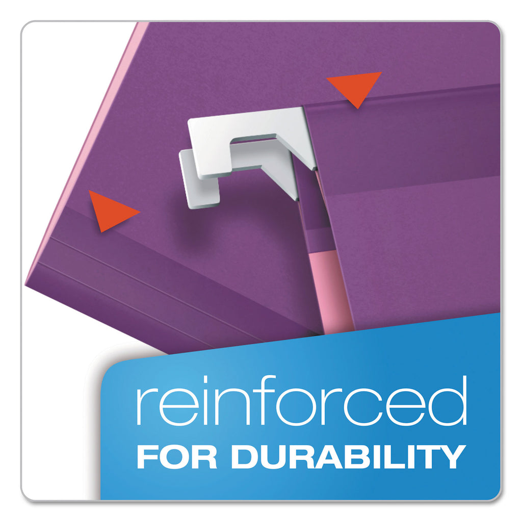 Colored Reinforced Hanging Folders, Legal Size, 1/5-Cut Tabs, Violet, 25/Box - 