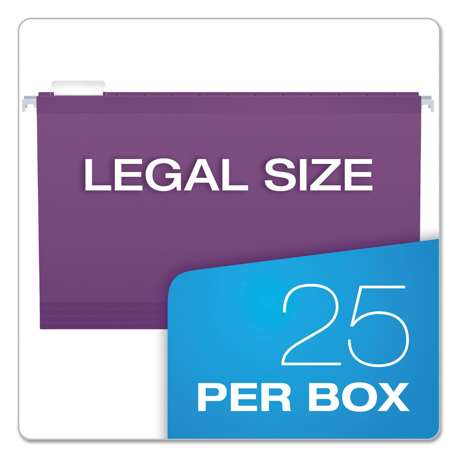 Colored Reinforced Hanging Folders, Legal Size, 1/5-Cut Tabs, Violet, 25/Box - 