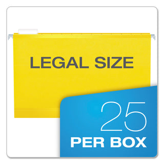 Colored Reinforced Hanging Folders, Legal Size, 1/5-Cut Tabs, Yellow, 25/Box - 