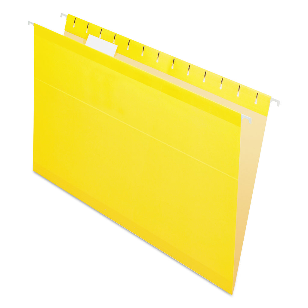 Colored Reinforced Hanging Folders, Legal Size, 1/5-Cut Tabs, Yellow, 25/Box
