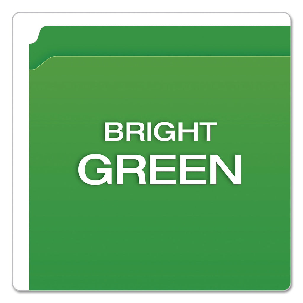 Double-Ply Reinforced Top Tab Colored File Folders, Straight Tabs, Letter Size, 0.75" Expansion, Bright Green, 100/Box - 