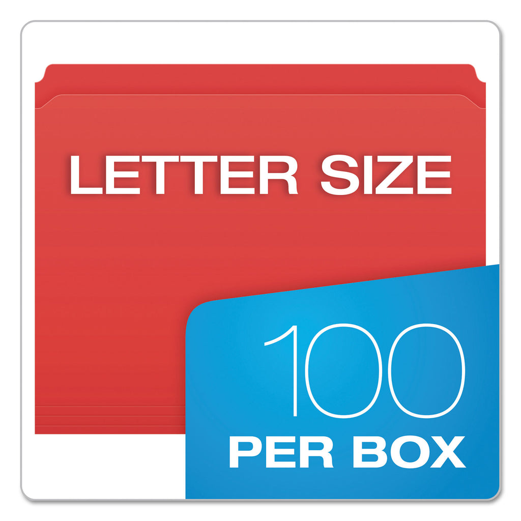 Double-Ply Reinforced Top Tab Colored File Folders, Straight Tabs, Letter Size, 0.75" Expansion, Red, 100/Box - 