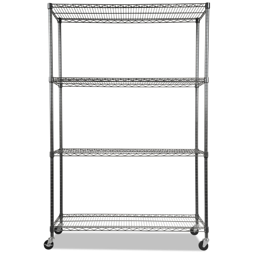 NSF Certified 4-Shelf Wire Shelving Kit with Casters, 48w x 18d x 72h, Black Anthracite